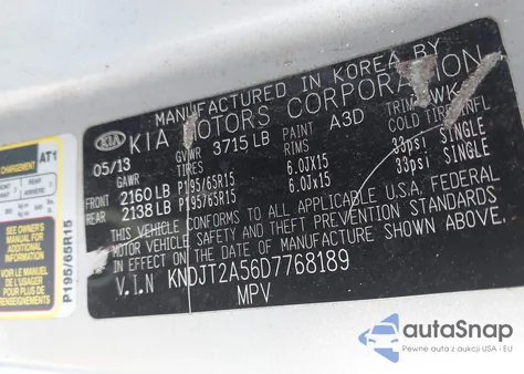 2013 Kia Soul из США, поврежденный, VIN KNDJT2A56D7768189